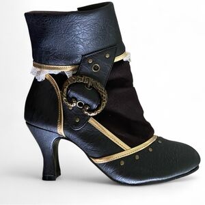 Ladies Steampunk Black Ankle Buckle 3” Heel Side Zip Boots Womens Size 7 NWOT